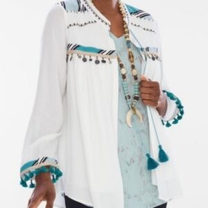 NWT Chico's Open Front Embellished Tassel Tie Jacket sz 3 or 16